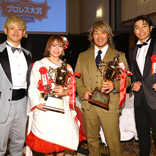 (左から)清宮海斗 Sareee 棚橋弘至 武知海青